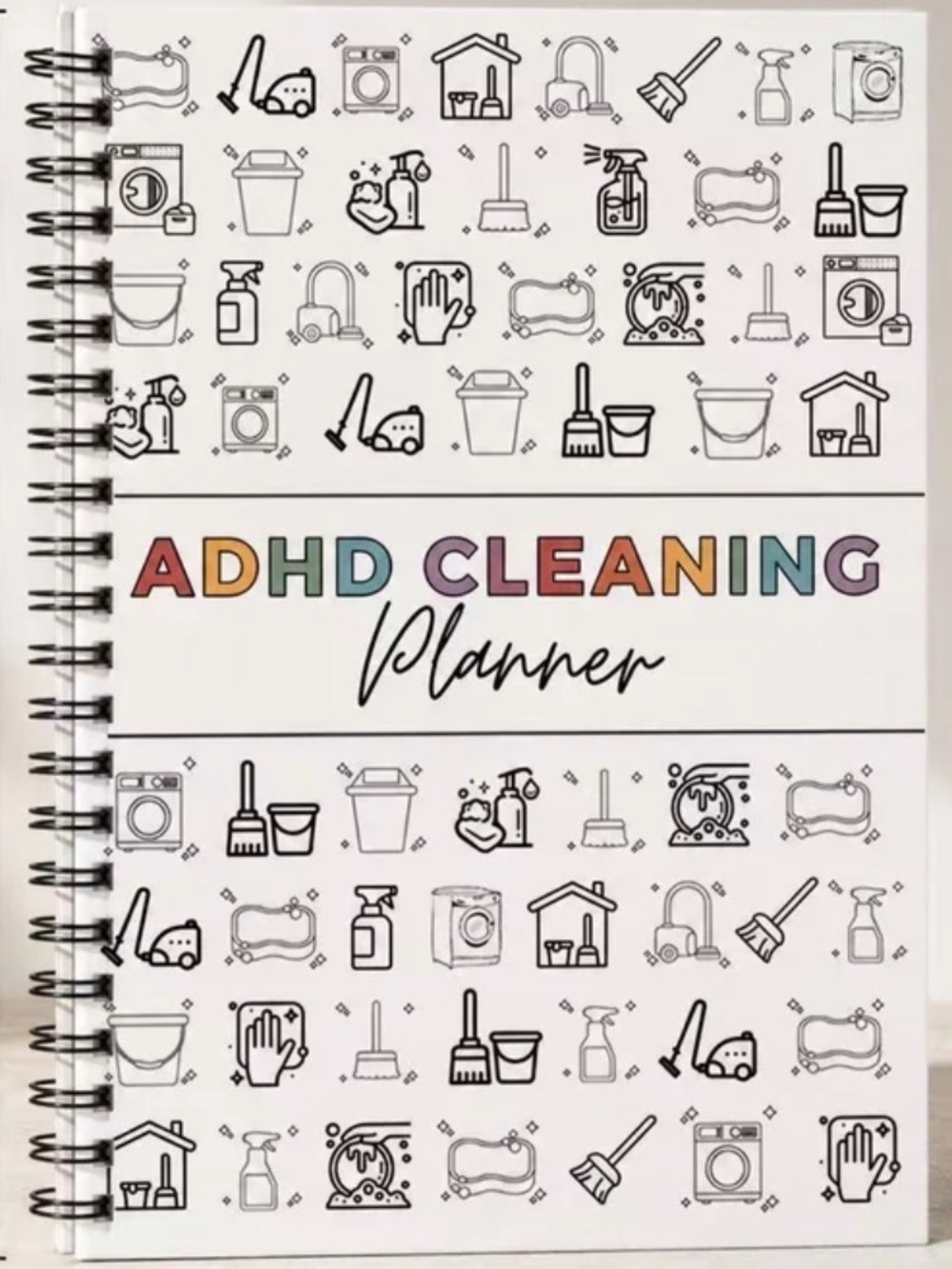 ADHD Cleaning Planner — White Spiral-Bound Cleaning Organizer